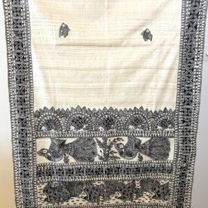 Black and White Madhubani Silk Dupatta