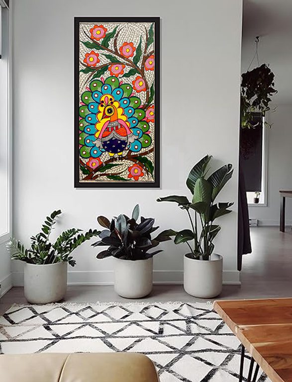 Majestic Peacock with Flowering Branch on Wall