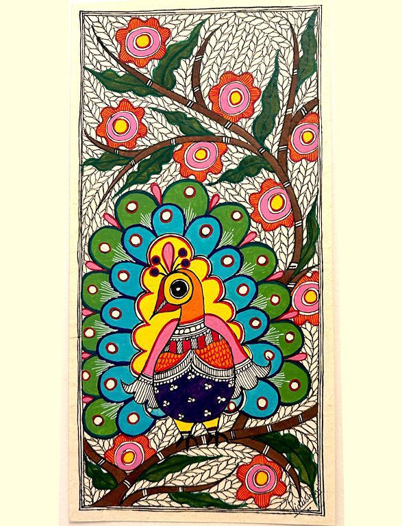 Majestic Peacock with Flowering Branch