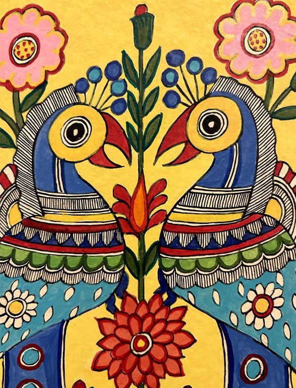 Twin Birds with Flowering Stem 3