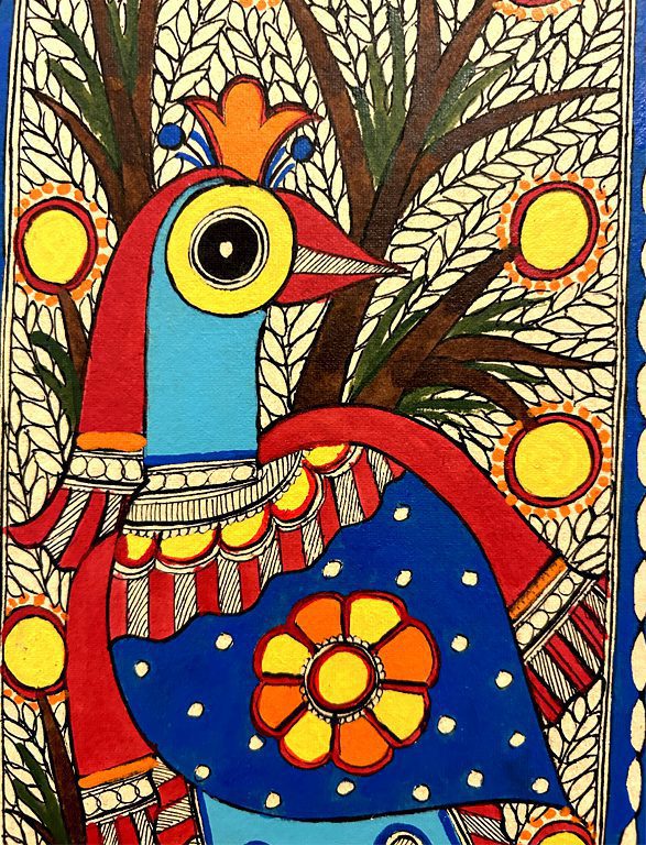 Vibrant Peacock Madhubani Painting 3