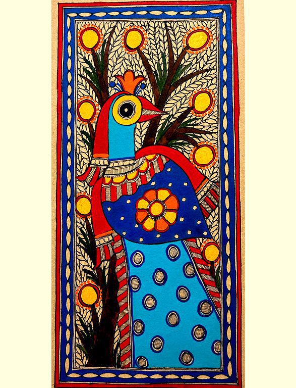 Vibrant Peacock Madhubani Painting