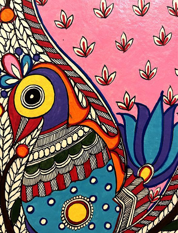 Vibrant Peacock with Flowering Tree 4