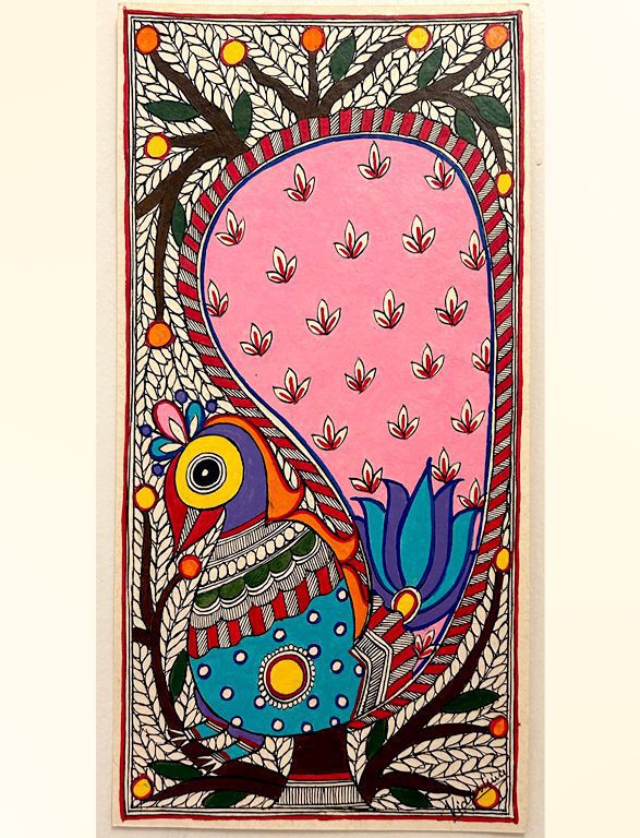 Vibrant Peacock with Flowering Tree