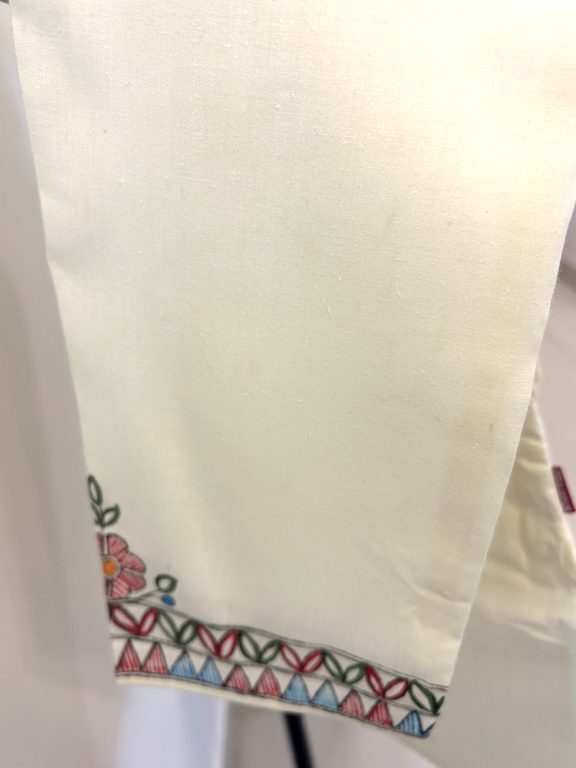 Cream Khadi Kurta with Twin Bird Madhubani Motif 3