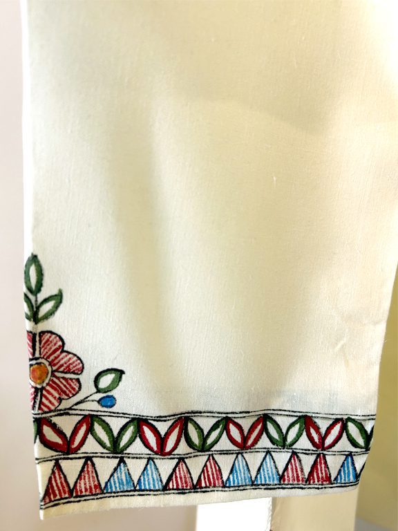 Cream Khadi Kurta with Twin Bird Madhubani Motif 4