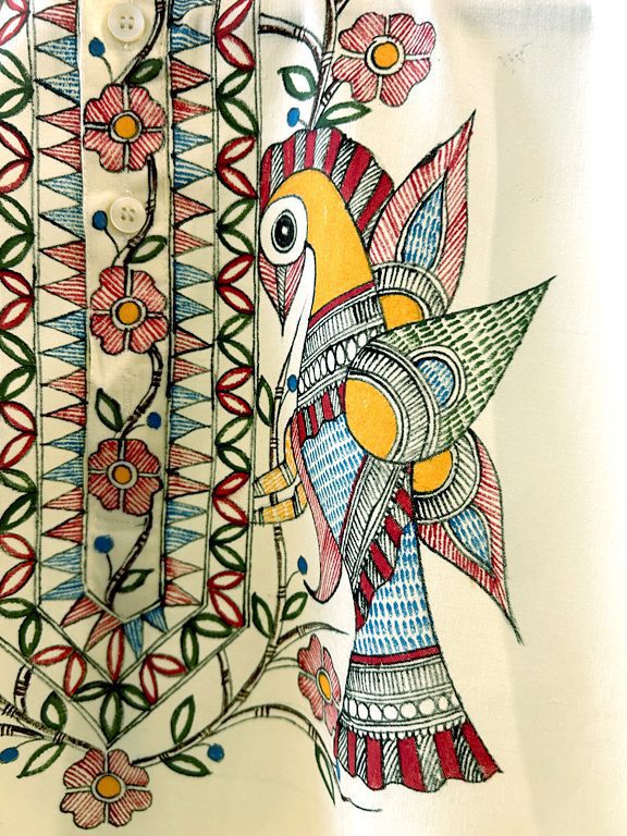 Cream Khadi Kurta with Twin Bird Madhubani Motif 6