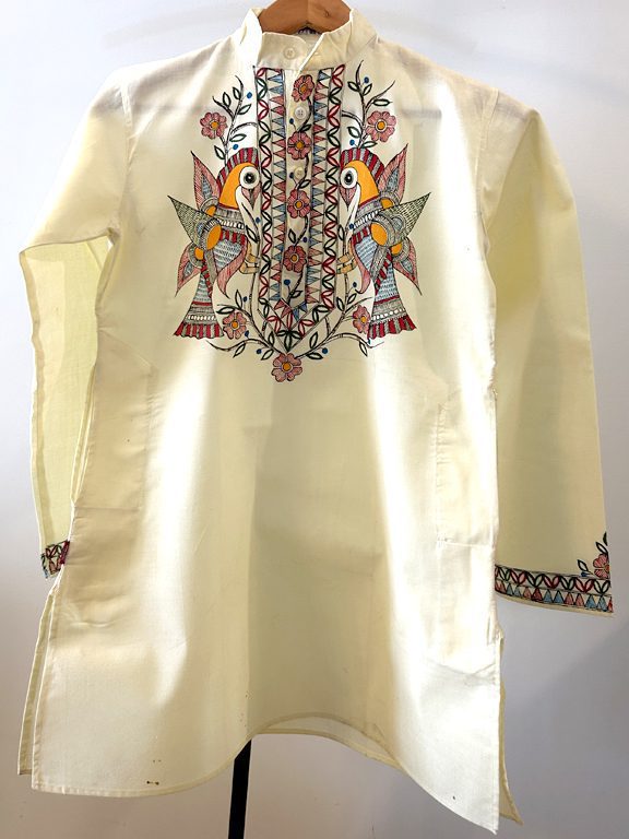 Cream Khadi Kurta with Twin Bird Madhubani Motif 8