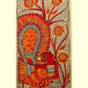 Crimson Peacock Madhubani