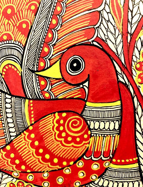 Crimson Peacock Madhubani 3