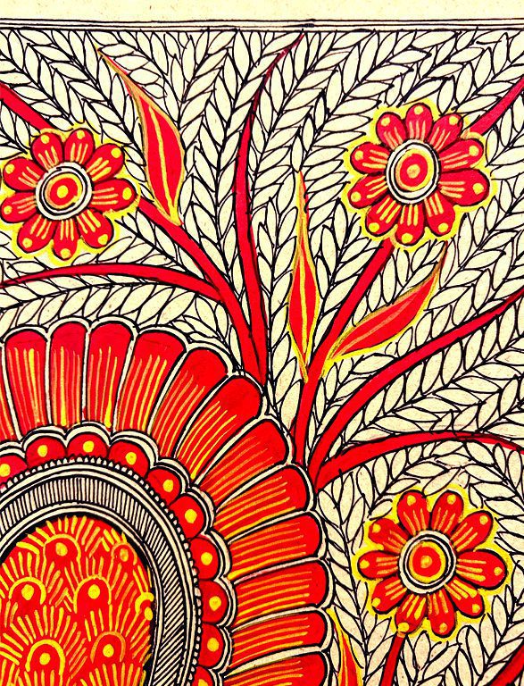 Crimson Peacock Madhubani 4