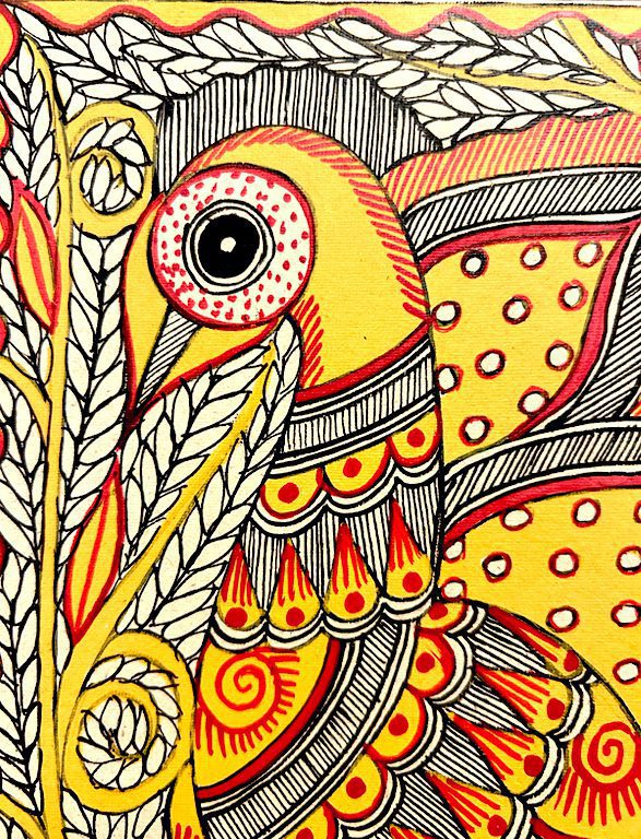 Golden Yellow Peacock Madhubani 3