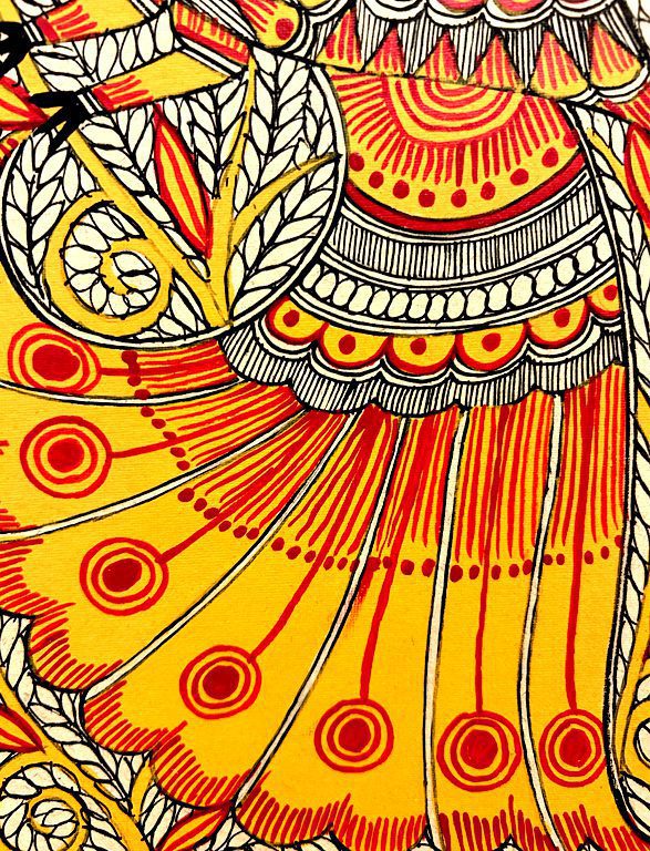 Golden Yellow Peacock Madhubani 4