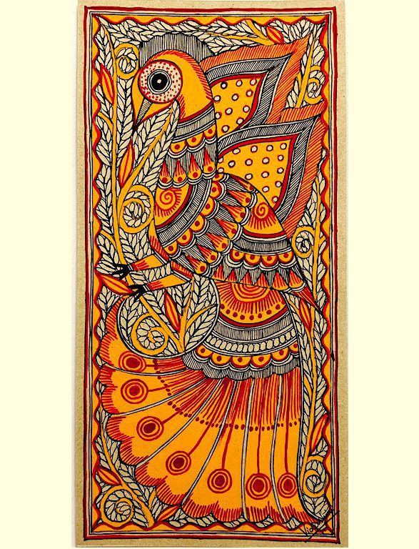 Golden Yellow Peacock Madhubani