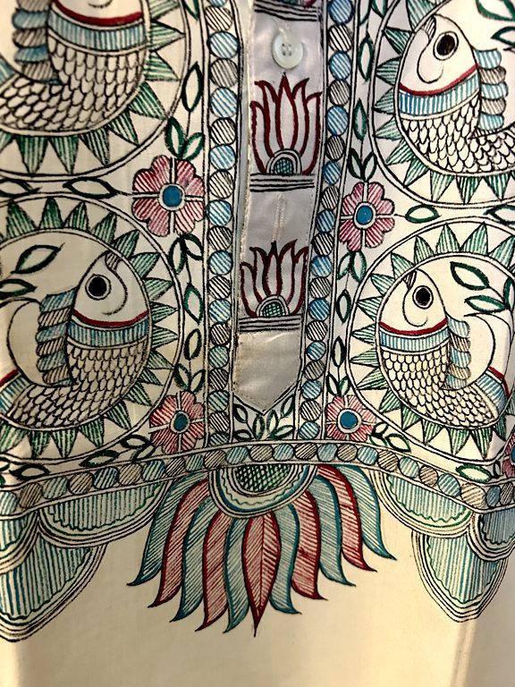 Hand-Painted Madhubani Khadi Cotton Kurta - Aqua Green 2