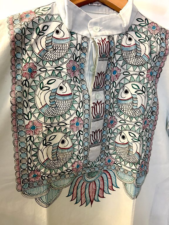Hand-Painted Madhubani Khadi Cotton Kurta - Aqua Green 3