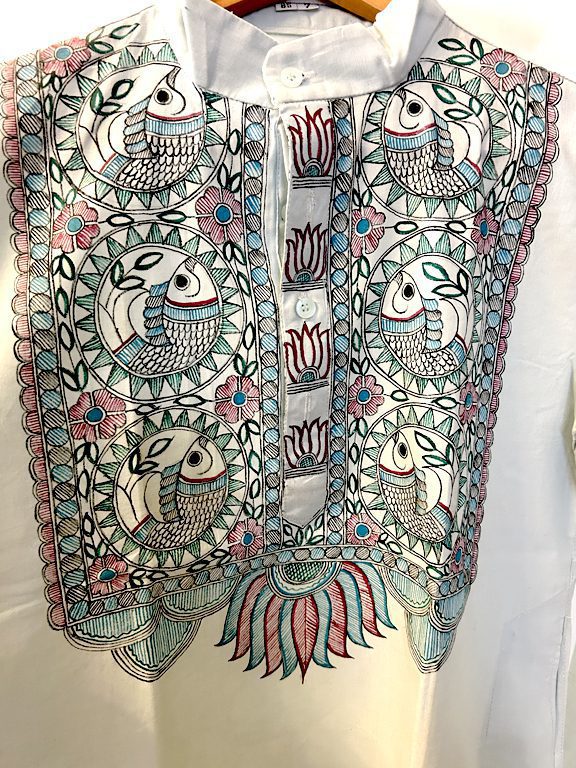 Hand-Painted Madhubani Khadi Cotton Kurta - Aqua Green 4