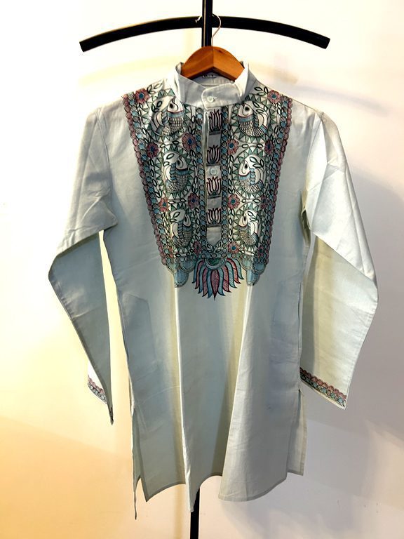 Hand-Painted Madhubani Khadi Cotton Kurta - Aqua Green 5