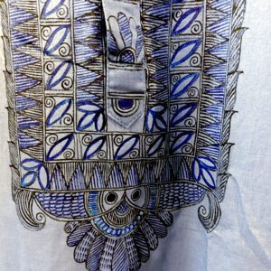Hand-Painted Madhubani Khadi Cotton Kurta - Navy Blue 4