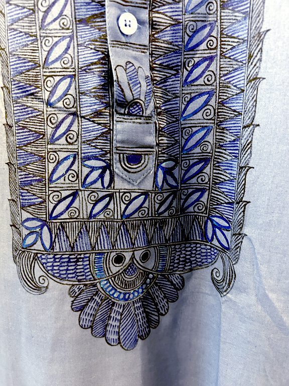 Hand-Painted Madhubani Khadi Cotton Kurta - Navy Blue 4