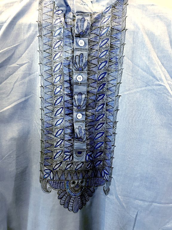 Hand-Painted Madhubani Khadi Cotton Kurta - Navy Blue 5