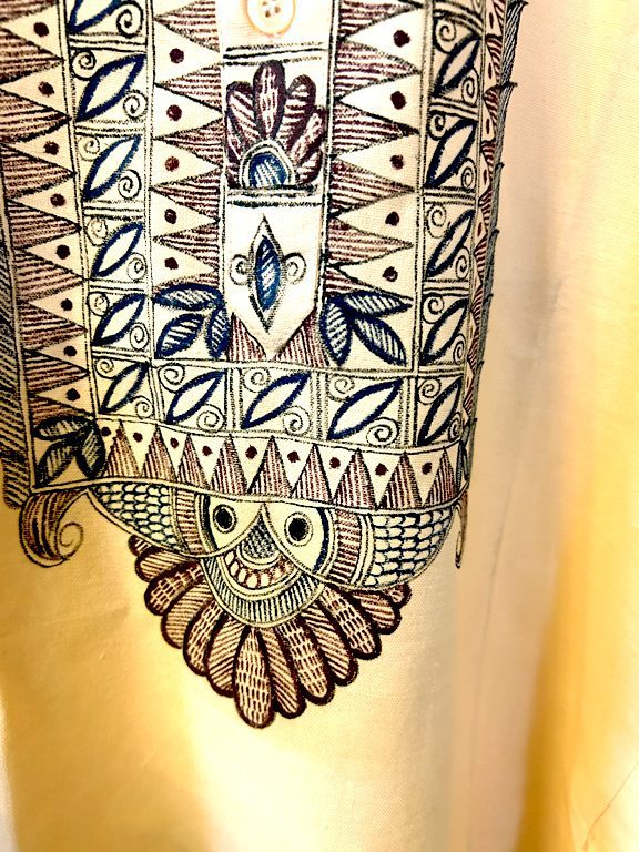 Hand-Painted Madhubani Khadi Cotton Kurta - Peach Elegance 3