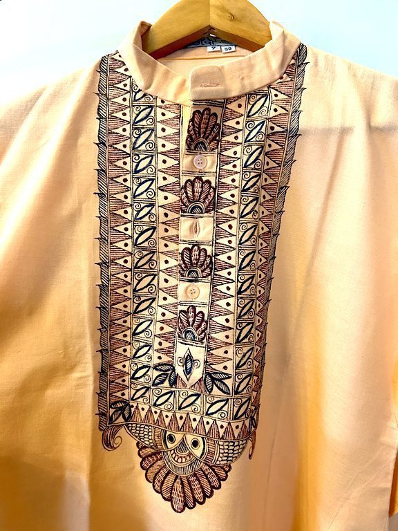 Hand-Painted Madhubani Khadi Cotton Kurta - Peach Elegance 4