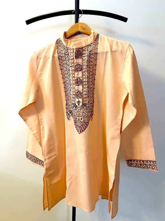 Hand-Painted Madhubani Khadi Cotton Kurta - Peach Elegance 5