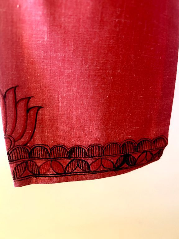 Light Red Hand-Painted Madhubani Khadi Kurta 4