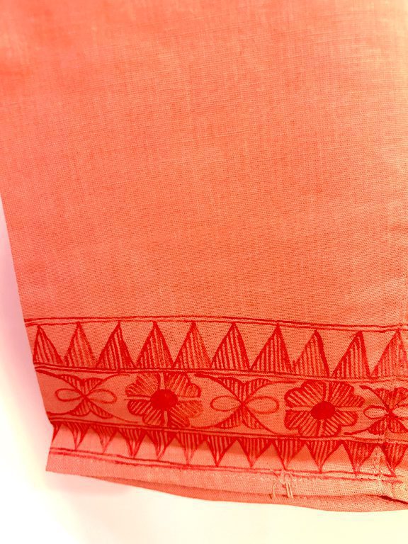 Hand-Painted Madhubani Khadi Cotton Kurta Light red with bird motif 2