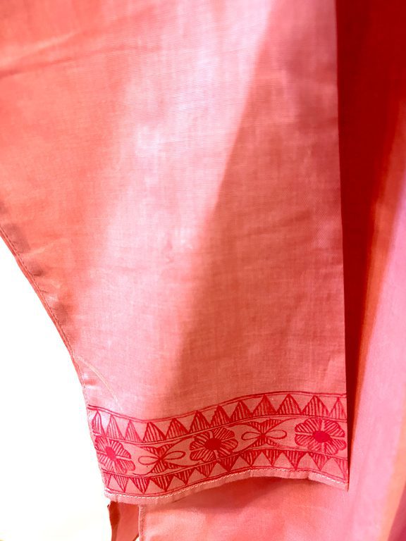 Hand-Painted Madhubani Khadi Cotton Kurta Light red with bird motif 3