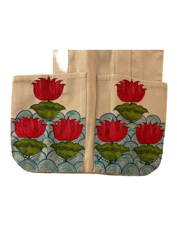 Madhubani Canvas Tote Bag Multiple Lotus