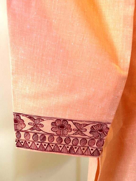 Peach Khadi Kurta with Hand-Painted Madhubani Art 3