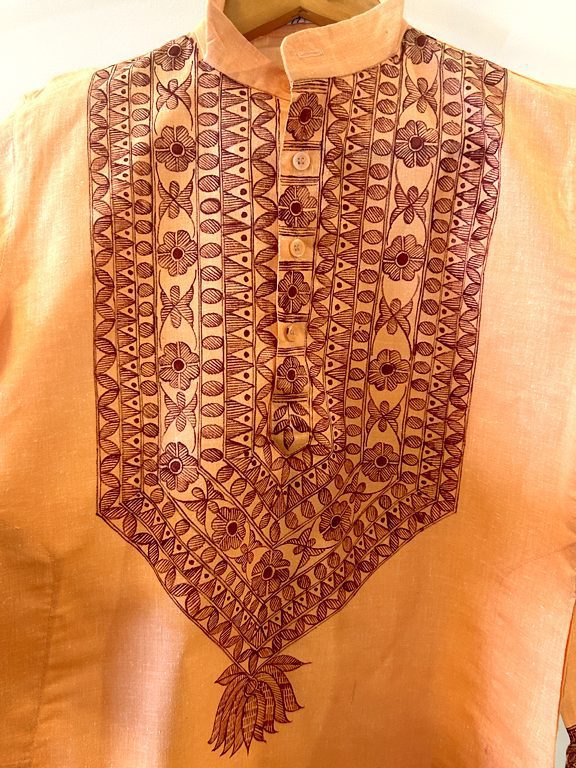 Peach Khadi Kurta with Hand-Painted Madhubani Art 4