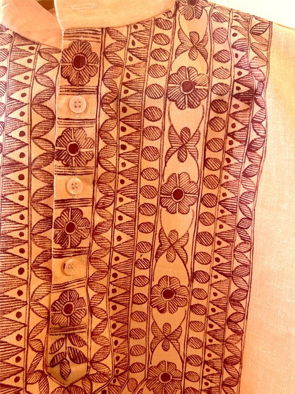 Peach Khadi Kurta with Hand-Painted Madhubani Art 5