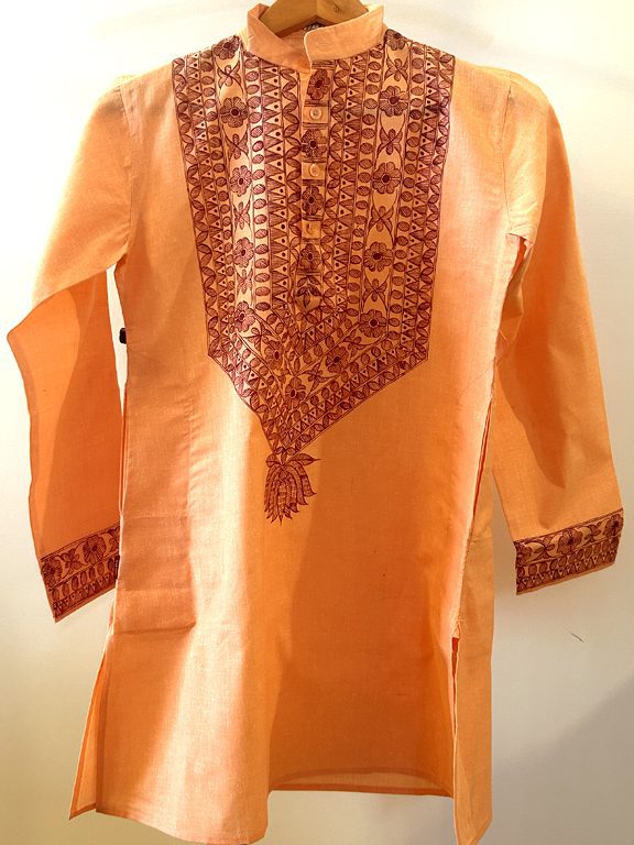 Peach Khadi Kurta with Hand-Painted Madhubani Art 7