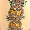 Hand-Painted Madhubani Khadi Cotton Kurta Peach with multicolor fish motif 2