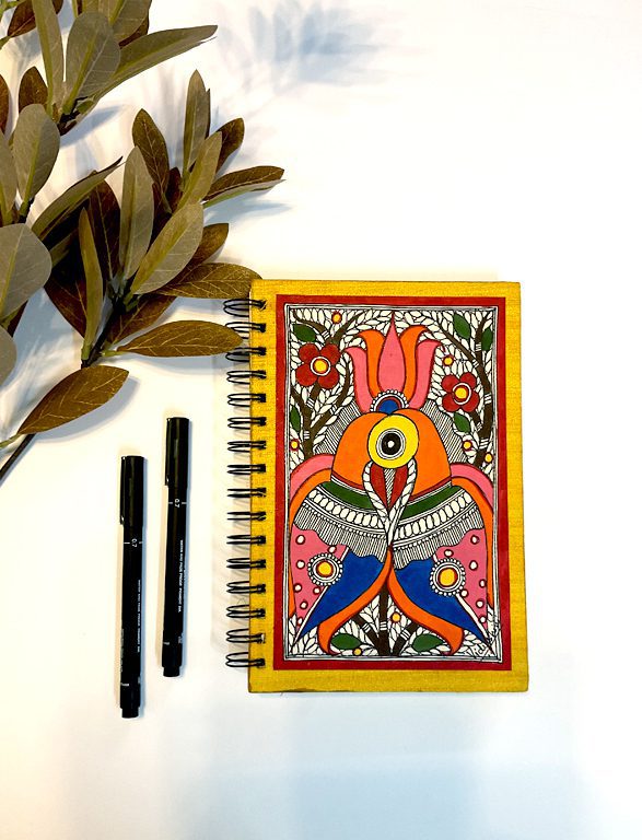 Handpainted Madhubani Peacock Couple Journal by Vidushini Prasad 2