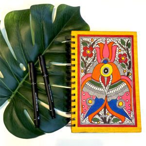 Handpainted Madhubani Peacock Couple Journal by Vidushini Prasad