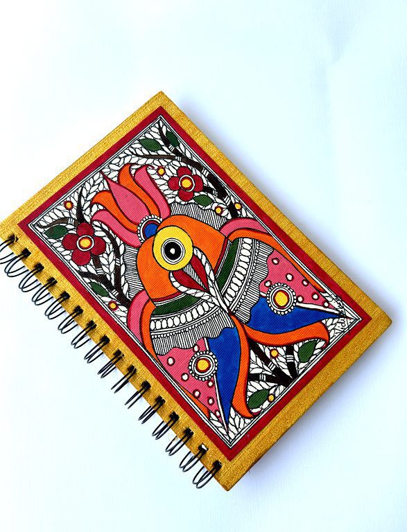 Handpainted Madhubani Peacock Couple Journal by Vidushini Prasad 5