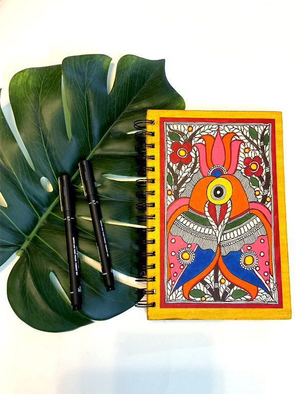 Handpainted Madhubani Peacock Couple Journal by Vidushini Prasad