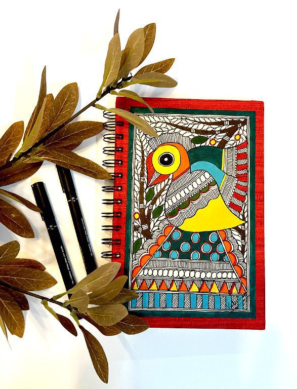 Handpainted Madhubani Peacock Journal by Vidushini Prasad 2
