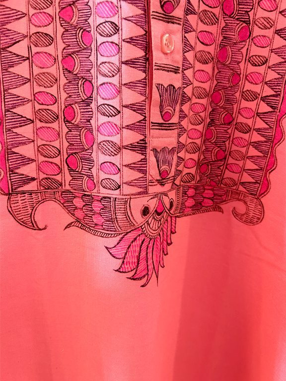 Pink Kurta with Bold Madhubani Florals and Geometric Detailing 2