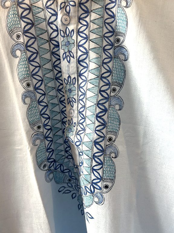 Sky Blue Cotton Kurta with Geometric Madhubani Detailing 3