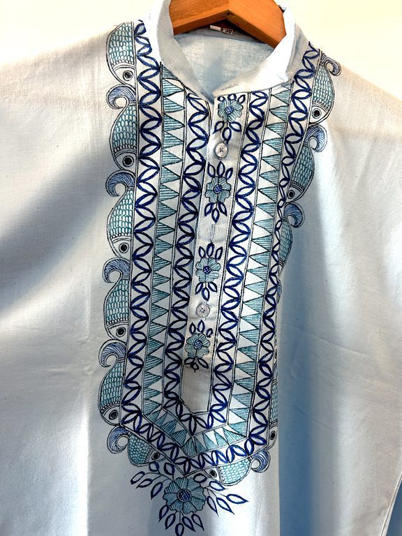 Sky Blue Cotton Kurta with Geometric Madhubani Detailing 6