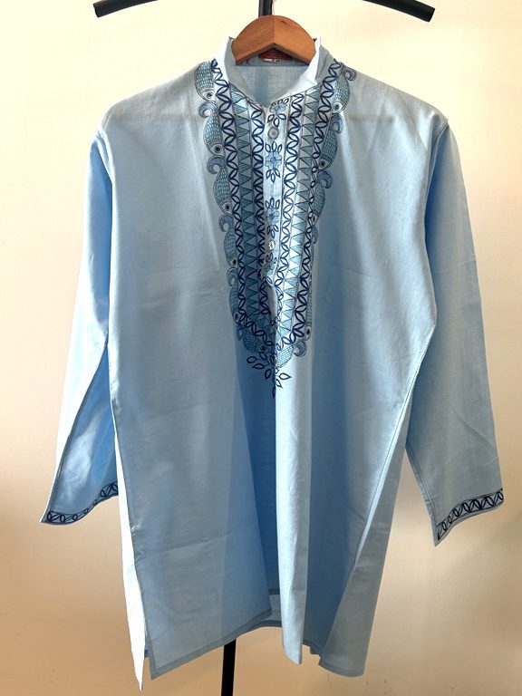 Sky Blue Cotton Kurta with Geometric Madhubani Detailing 8