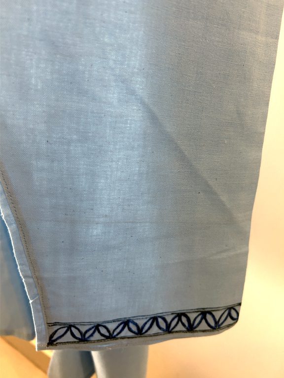 Sky Blue Khadi Kurta with Hand-Painted Madhubani Birds 4