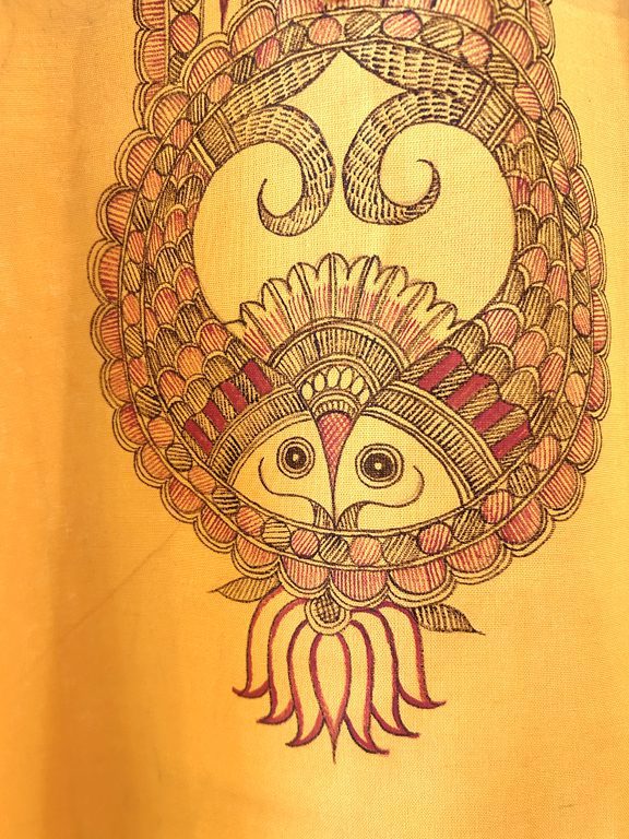 Sunshine Yellow Khadi Kurta with Hand-Painted Madhubani fish Motif 2