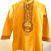Sunshine Yellow Khadi Kurta with Hand-Painted Madhubani fish Motif 5