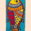 Celestial Sacred Fish In Teal, Madhubani fish painting by Vidushini Prasad